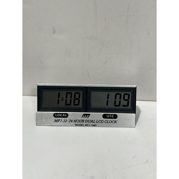 MFJ-108B 24/12 Hour Dual LCD Clock Extruded Aluminum Frame Local UTC No Battery - Picture 2 of 8